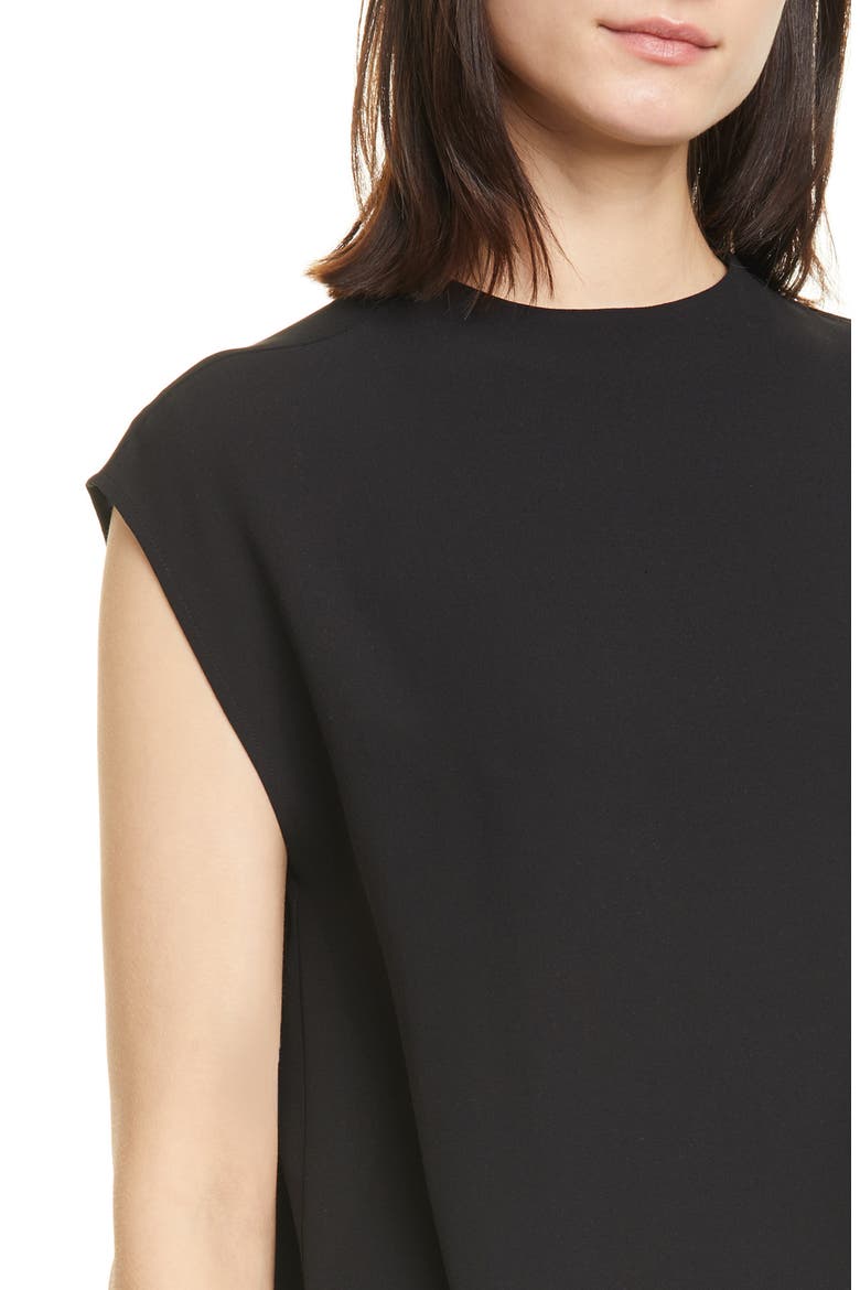 Funnel Neck Silk Box Top Tunic, Alternate, color, BLACK