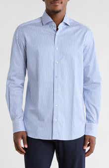 Eterna Modern Fit Pique Stripe Button Front Shirt