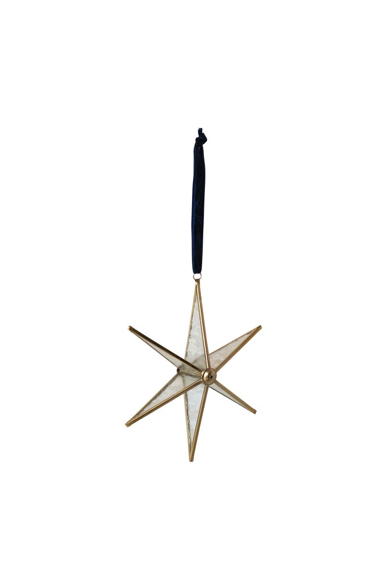 Glass & Brass Star Ornament with Velvet Hanger, Main, color, Gold