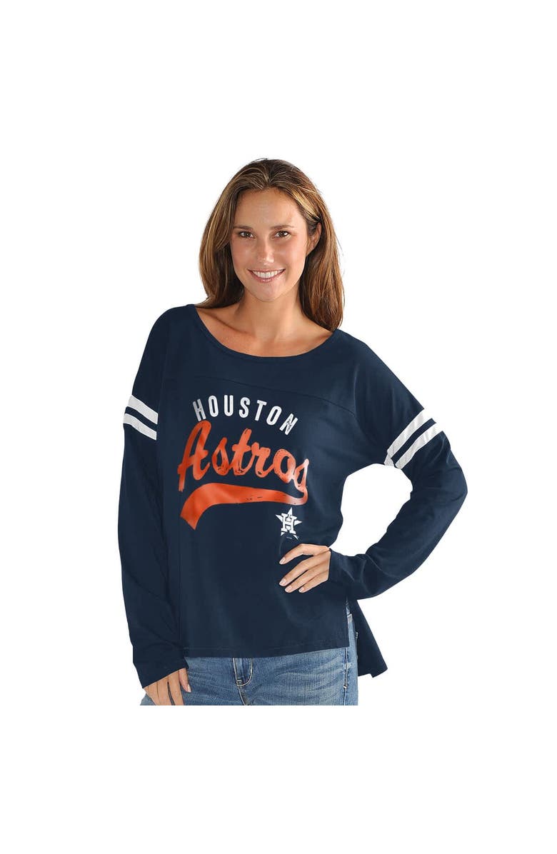 G-III 4HER BY CARL BANKS Women's G-III 4Her by Carl Banks Navy Houston Astros Free Agent Distressed Long Sleeve Scoop Neck T-Shirt, Alternate, color, Navy