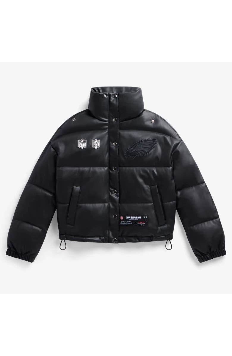 Off Season Women's Black Philadelphia Eagles Faux Leather Puffer Jacket, Main, color, Black