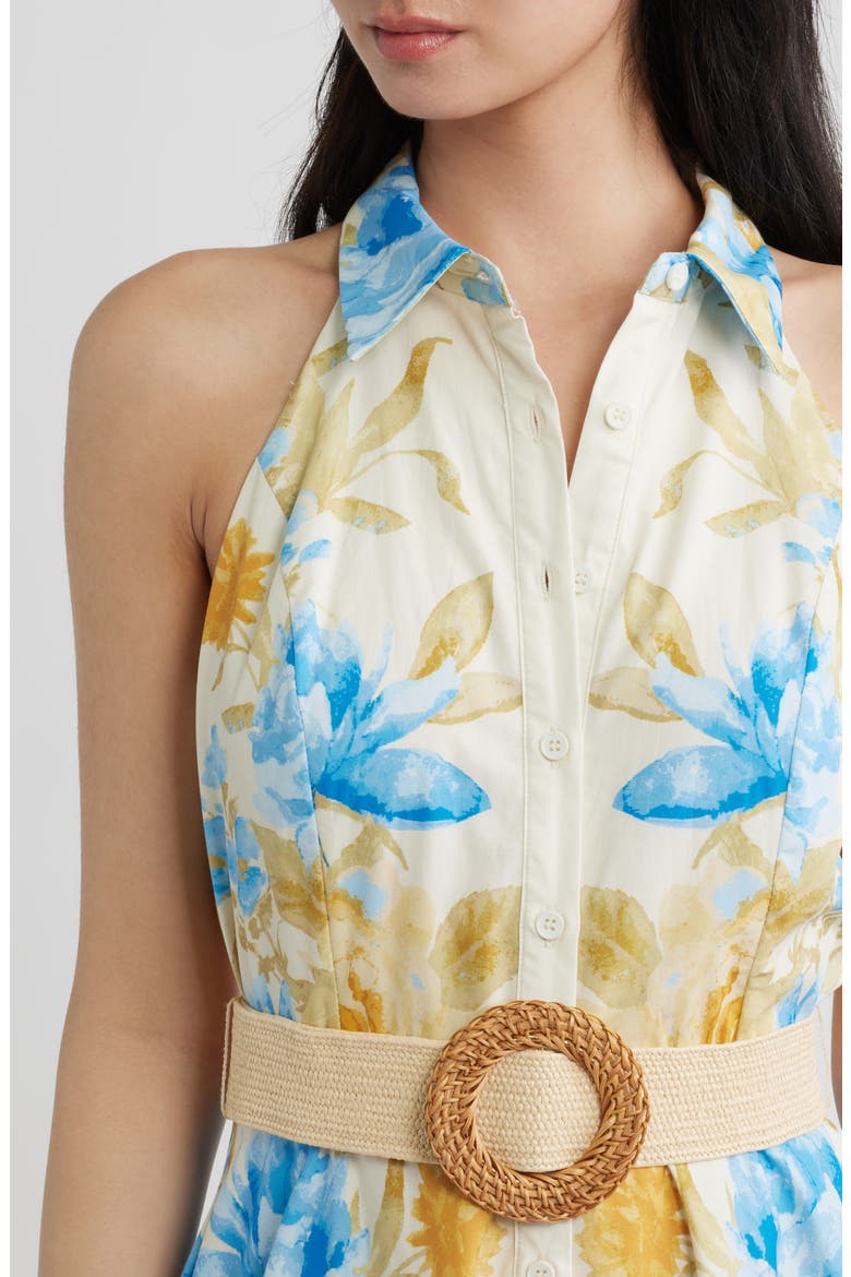 Floral Sleeveless Cotton Shirtdress, Alternate, color, IVORY BLUE