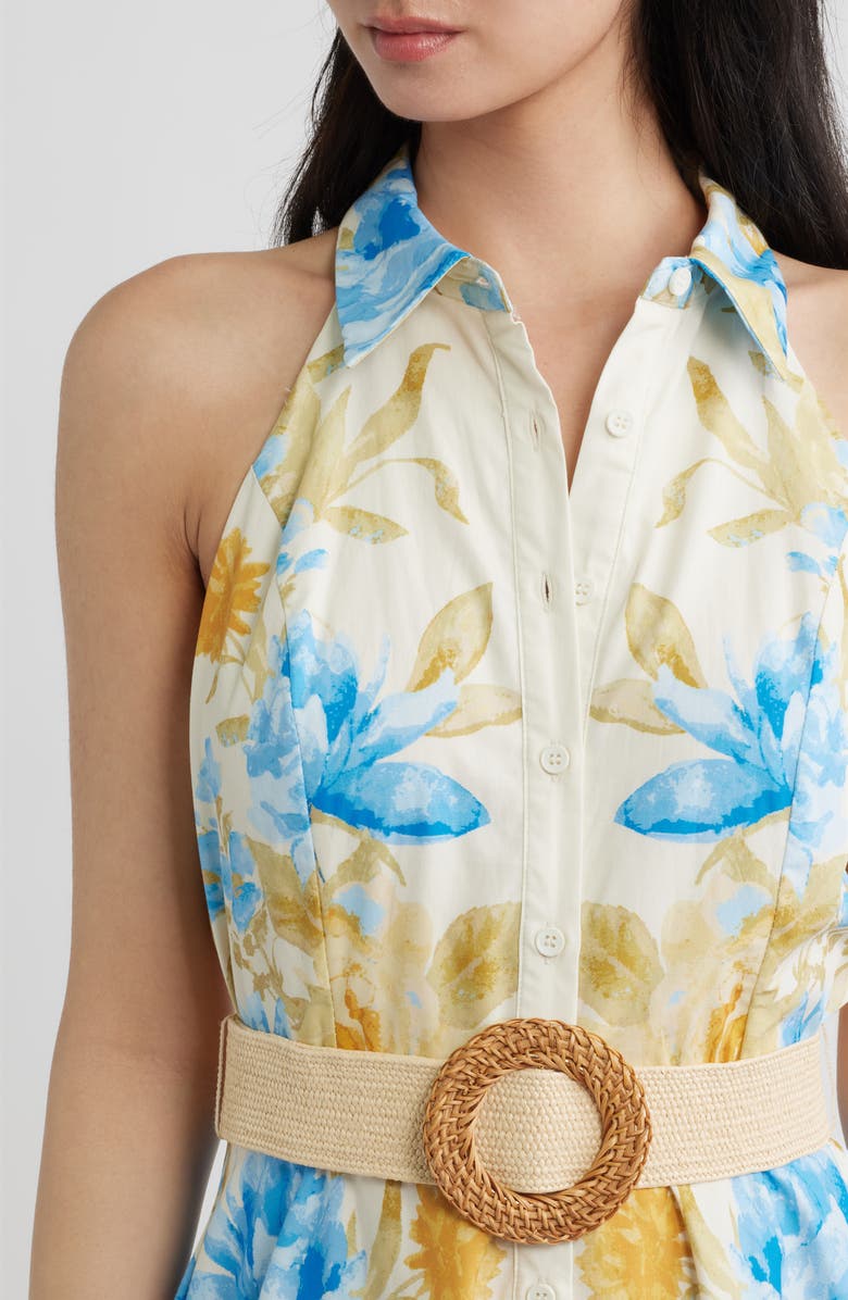FLYING TOMATO Floral Sleeveless Cotton Shirtdress, Alternate, color, Ivory Blue