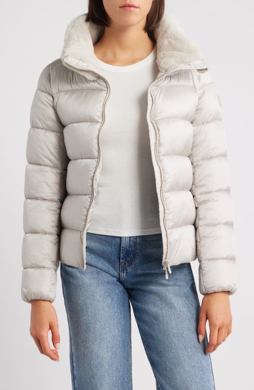 Save The Duck Mei Faux Fur Collar Waterproof Quilted Jacket In Gray