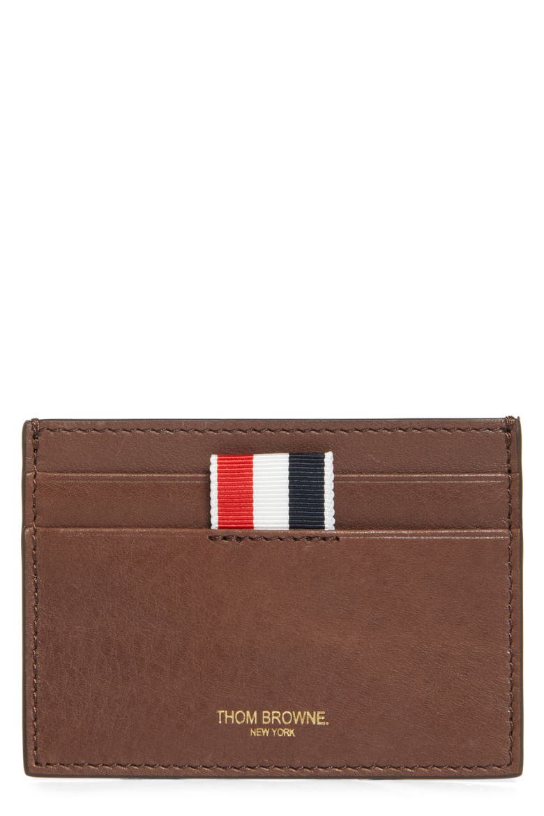 Soft Calfskin Leather Card Holder, Main, color, DARK BROWN