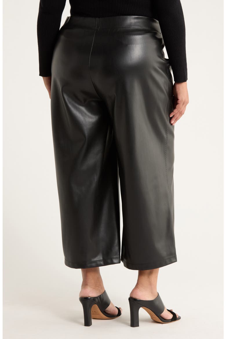 Crop Wide Leg Faux Leather Pants, Alternate, color, BLACK