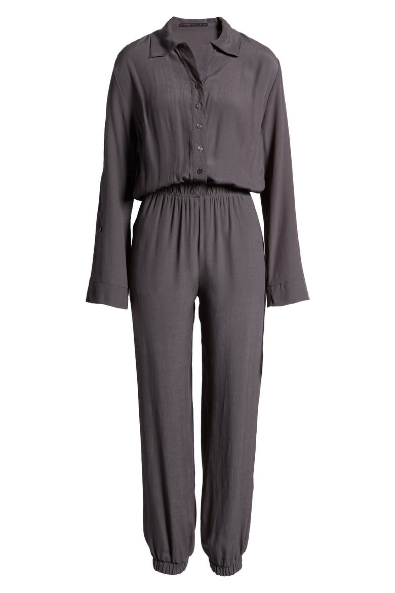 Long Sleeve Button Front Jumpsuit, Alternate, color, CHARCOAL