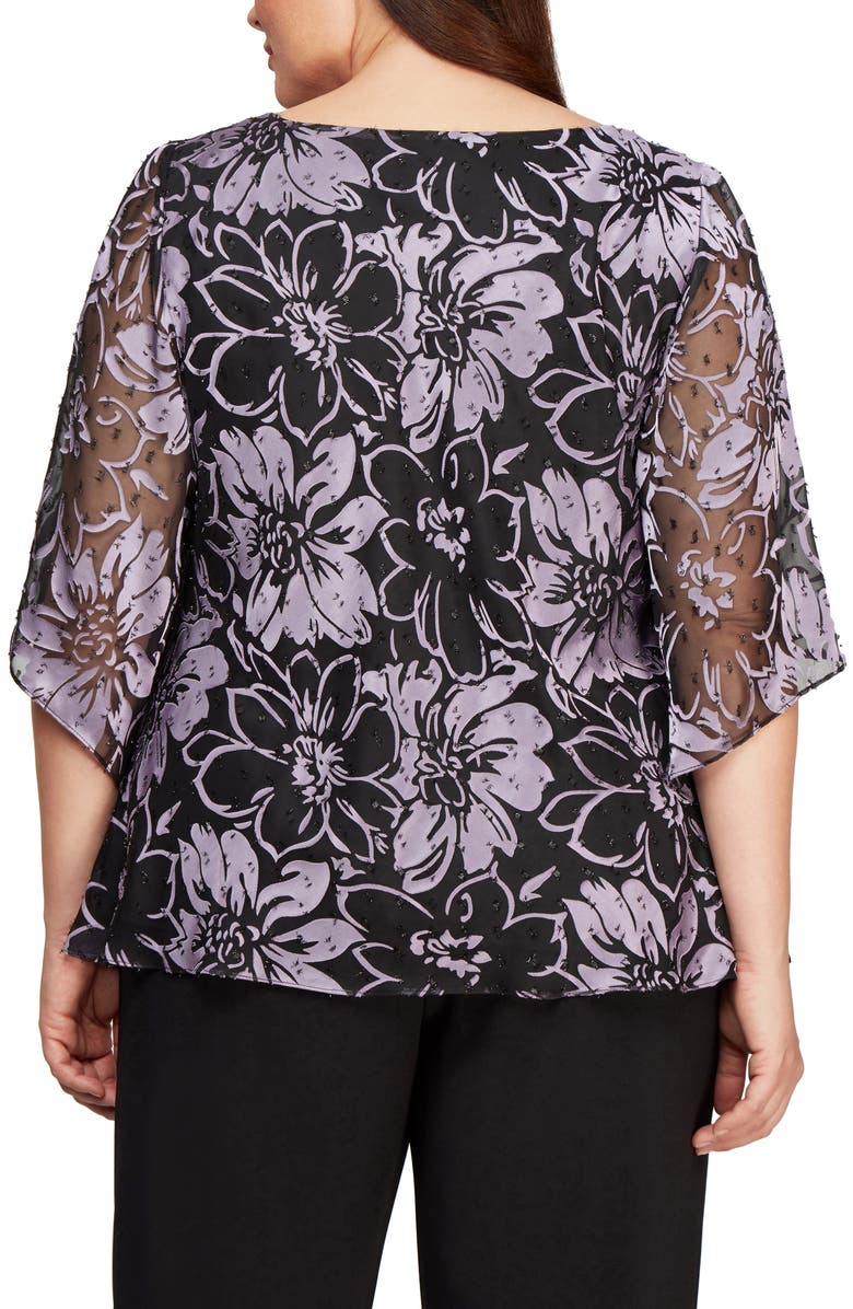 Alex Evenings Floral Metallic Fil Coupé Top, Alternate, color, 