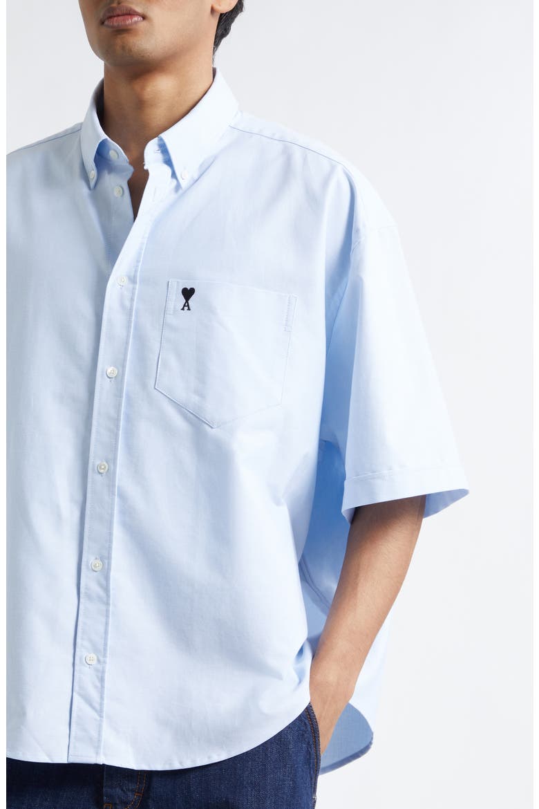 Ami de Coeur Embroidered Boxy Cotton Poplin Button-Up Shirt, Alternate, color, BLEU CIEL