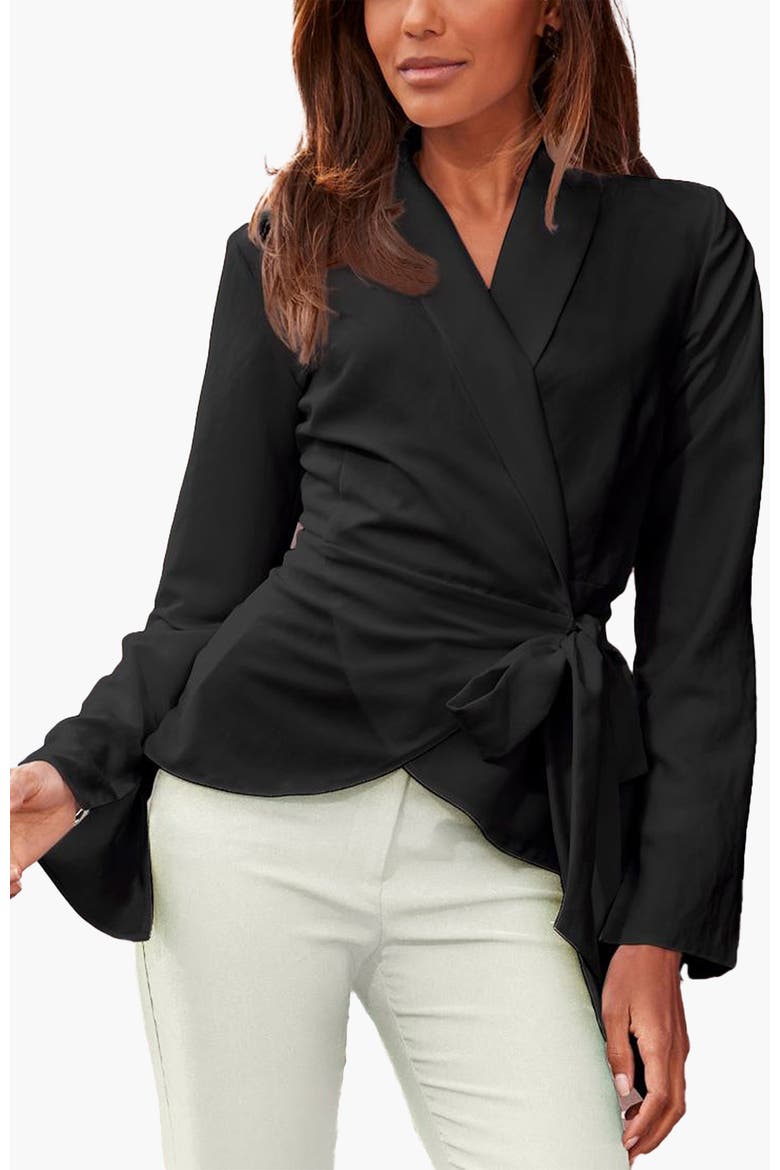 Women's Lapel Wrap Blouse, Main, color, Black