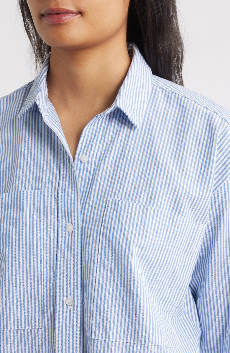 beachlunchlounge Everly Stripe Cotton Button-Up Shirt, Alternate, color, Bay Blue