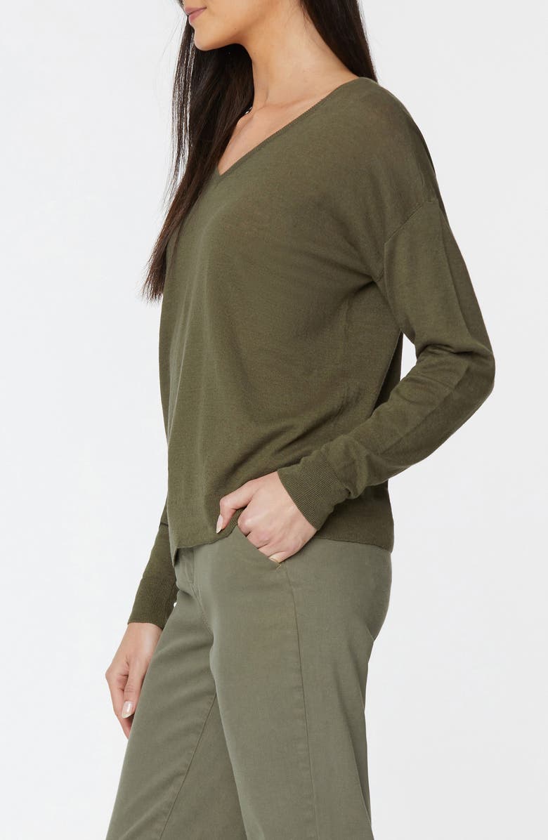 NYDJ Double V-Neck Linen Blend Sweater, Alternate, color, Moss