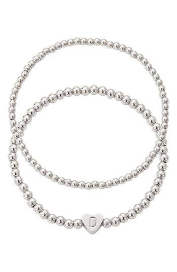 Adornia Beaded Initial Charm Bracelet Set In Silver