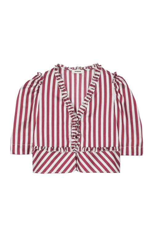 Sandro Ruffled Striped Shirt In Multi