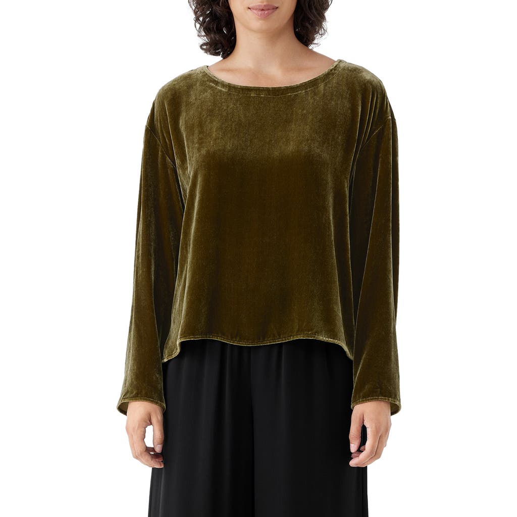 Eileen Fisher Velvet Ballet Neck Top In Serpentine