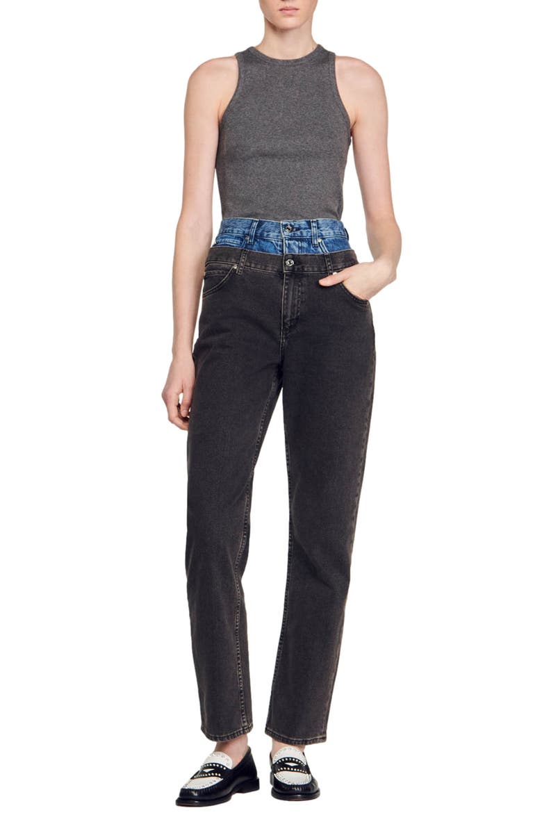 SANDRO Jordie Embroidered Logo Rib Racerback Tank, Alternate, color,