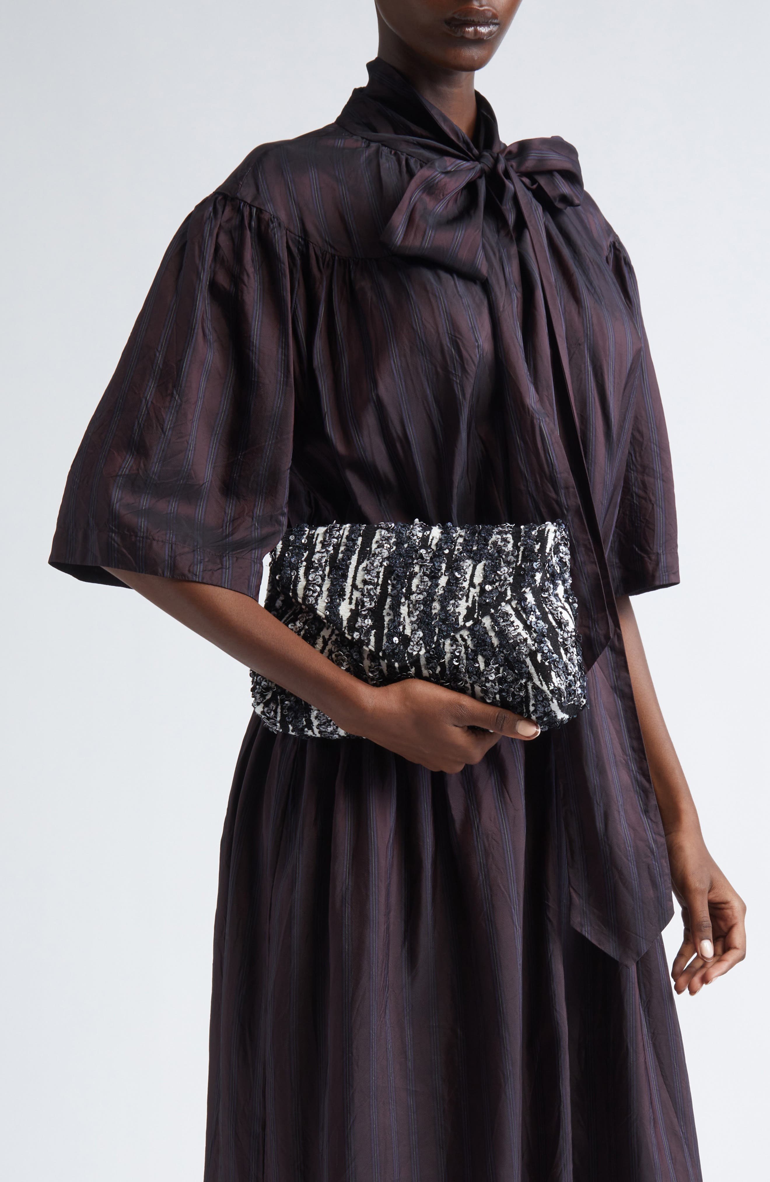 Dries Van Noten Embroidered Sequin Embellished Clutch, Alternate, color, Black 900