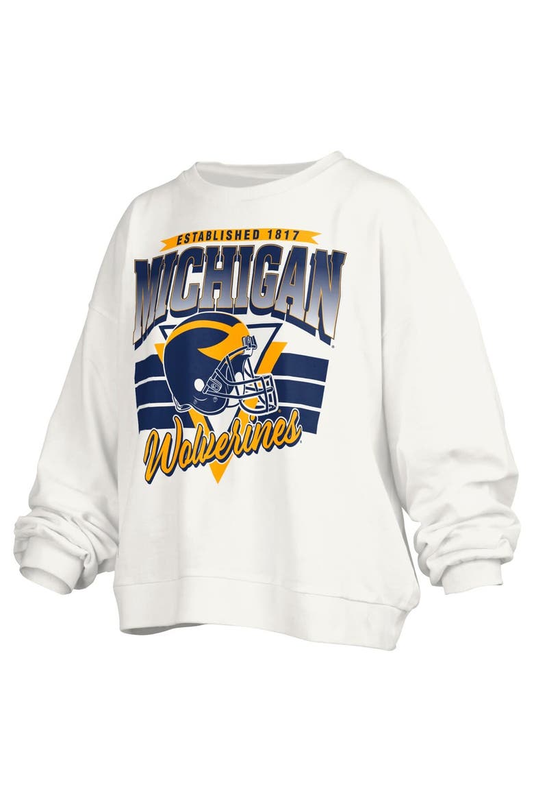 Women's Pressbox White Michigan Wolverines Janice Retro Logo Oversized Pullover Sweatshirt, Alternate, color, White
