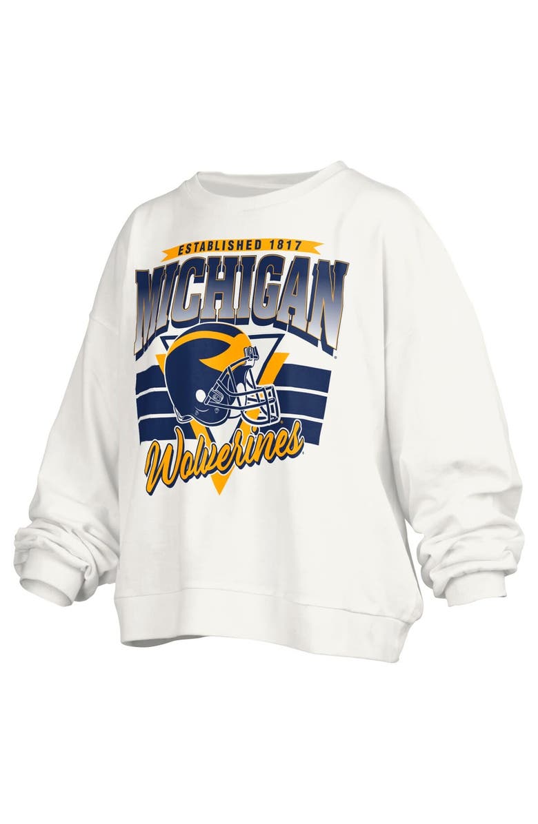 PRESSBOX Women's Pressbox White Michigan Wolverines Janice Retro Logo Oversized Pullover Sweatshirt, Alternate, color, White