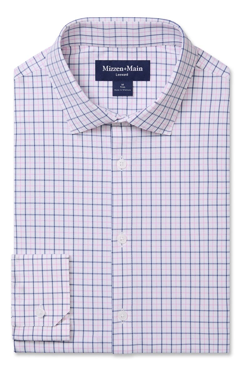 Mizzen+Main Leeward Trim Fit Plaid Performance Button-Up Shirt, Alternate, color, Pink Salt Wyatt Plaid