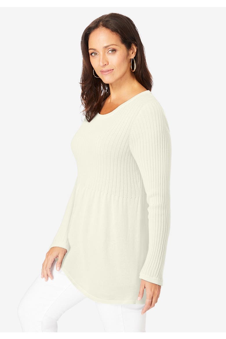 Ribbed Baby Doll Tunic Sweater, Alternate, color, IVORY