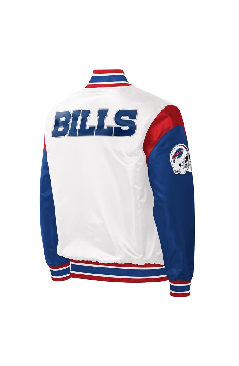 STARTER Men's Starter White Buffalo Bills Throwback Warm Up Pitch Satin Full-Snap Varsity Jacket, Alternate, color, 