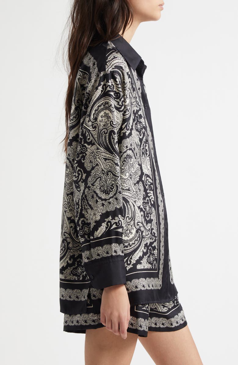 Nili Lotan Alfie Print Silk Shirt, Alternate, color, Black/ Ivory Paisley Scarf