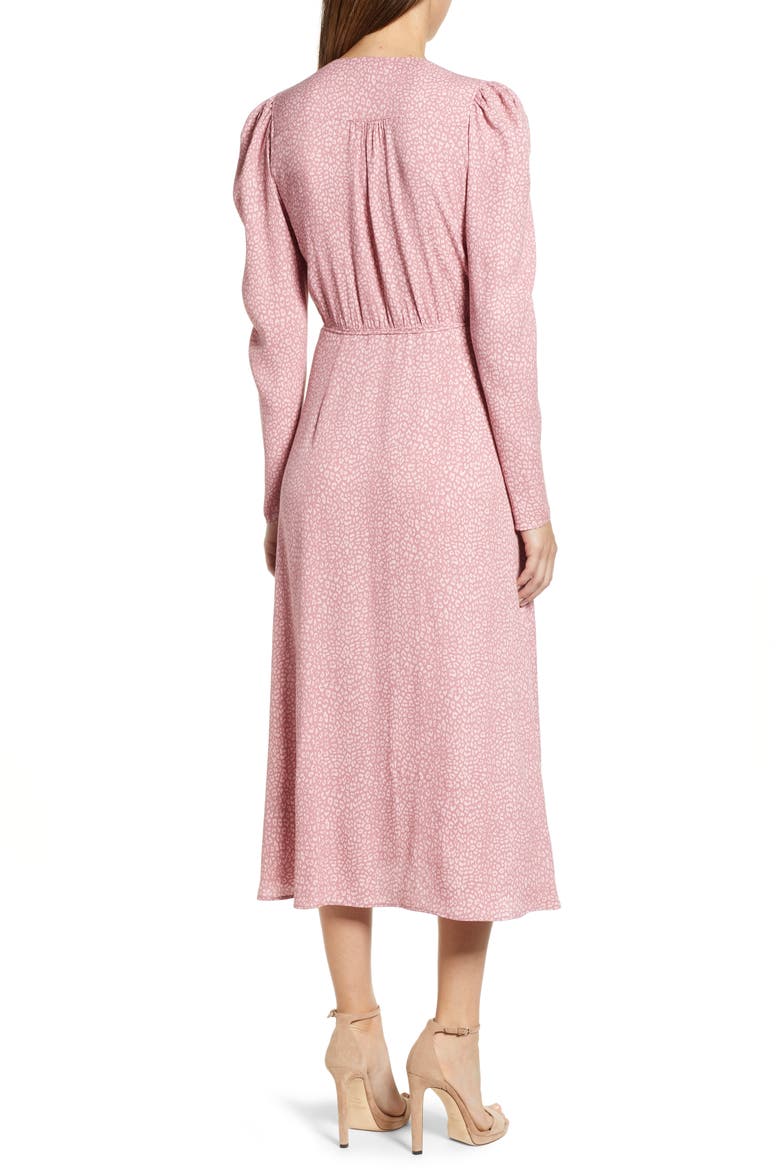 Caley Wrap Midi Dress, Alternate, color, PINK LEOPARD