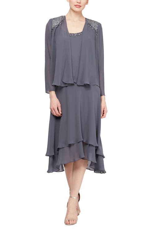 Sequin Beaded Dress & Jacket Set (Petite)