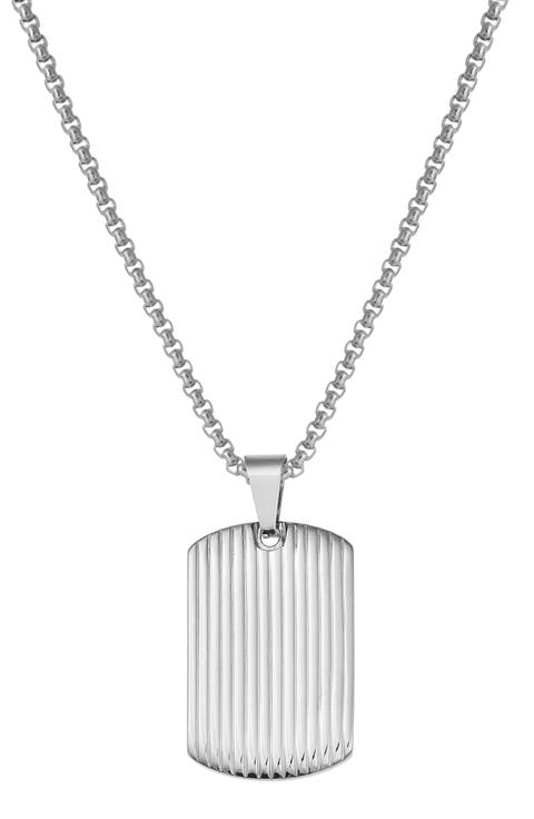 Men's Stainless Steel Textured Dog Tag Pendant Necklace