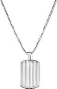 GEOFFREY BEENE Men's Stainless Steel Textured Dog Tag Pendant Necklace