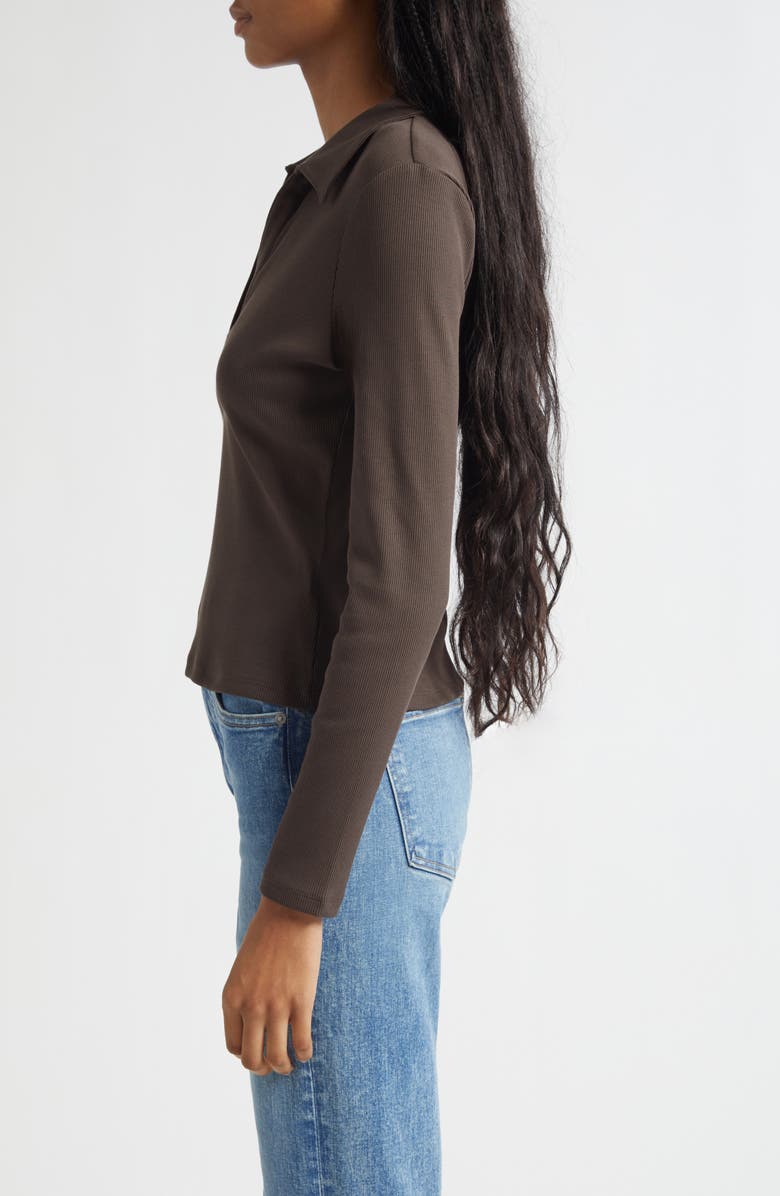 Veronica Beard Kearney Rib Stretch Pima Cotton Polo, Alternate, color, Dark Umber