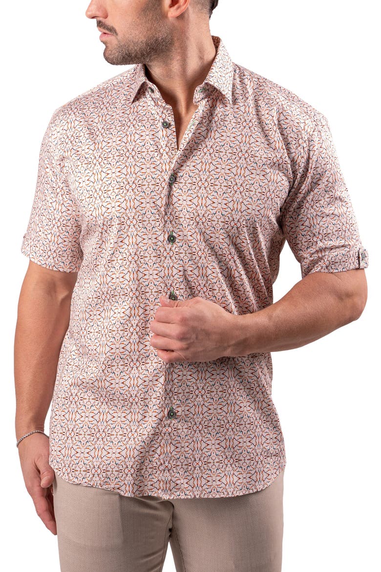 Galileo Resistance2202 Brown Short Sleeve Cotton Button-Up Shirt, Alternate, color, BROWN