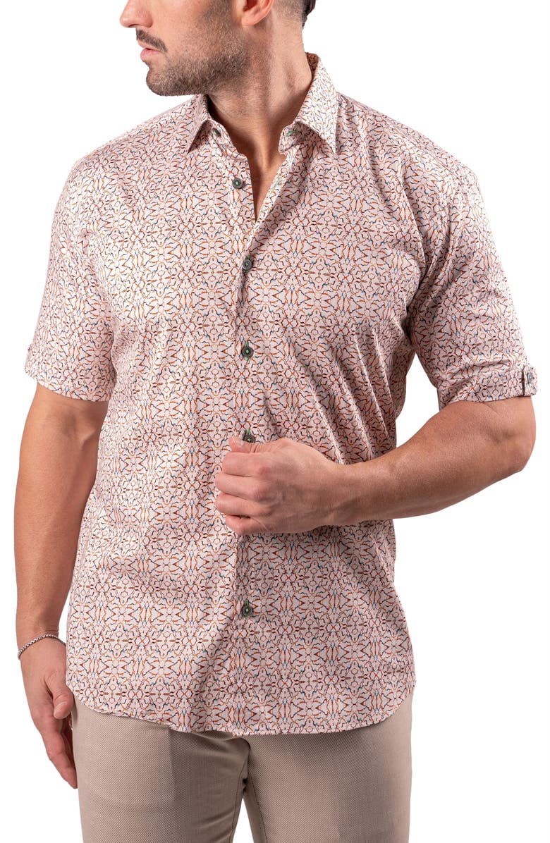 Maceoo Galileo Resistance2202 Brown Short Sleeve Cotton Button-Up Shirt, Alternate, color, Brown