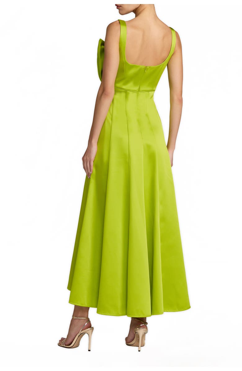 Mac Duggal Satin Midi Dress with Bow Detail and Wide Straps, Alternate, color, Apple Green