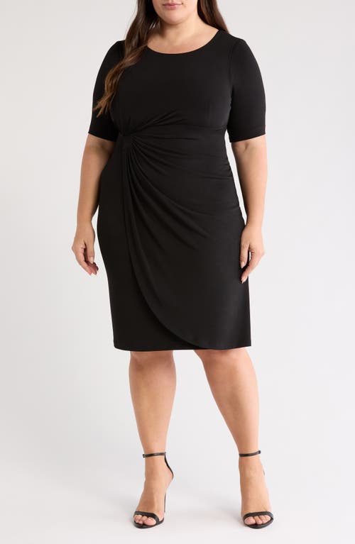 Connected Apparel Chiffon Sleeve Faux Wrap Dress In Black