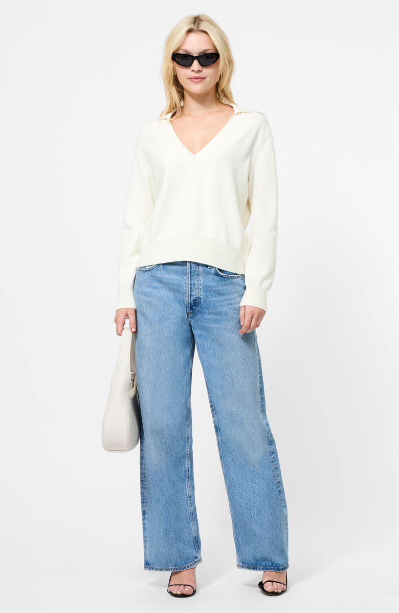 French Connection Sloane Faux Pearl Embellished Johnny Collar Sweater, Alternate, color, Porcelain Cream