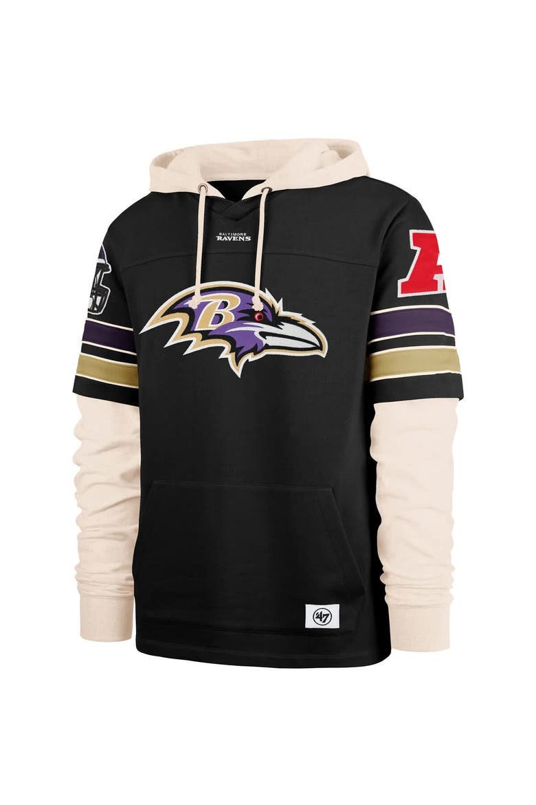 Men's '47  Black Baltimore Ravens Split Zone Cornerback Duo Hoodie, Alternate, color, Black