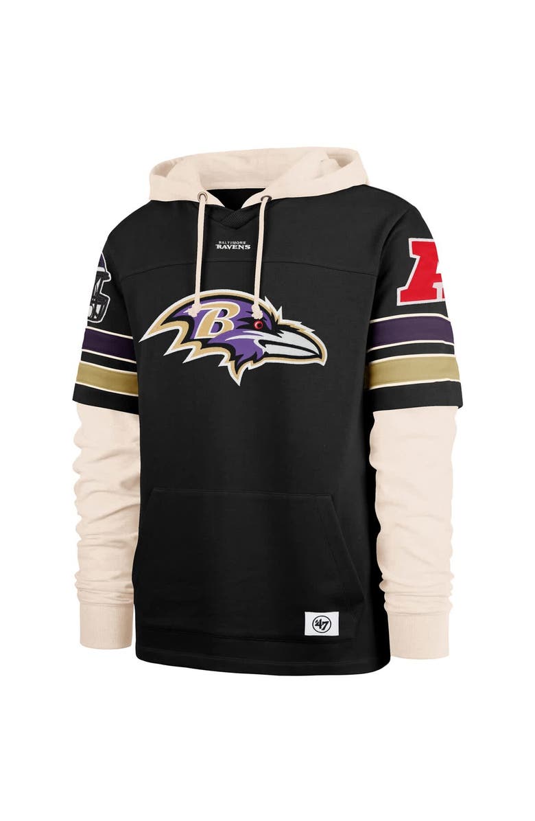 '47 Men's '47  Black Baltimore Ravens Split Zone Cornerback Duo Hoodie, Alternate, color, 