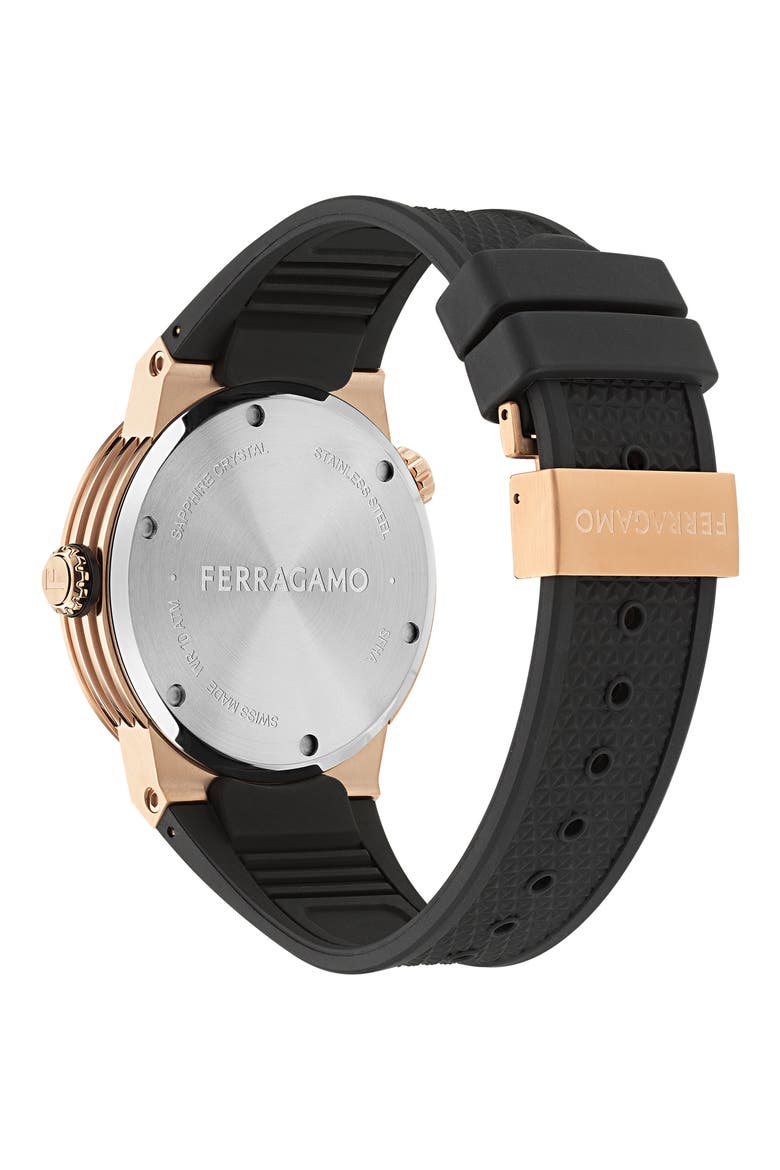 F-80 GMT Worldtime Silicone Strap Watch, 43mm, Alternate, color, IP ROSE GOLD
