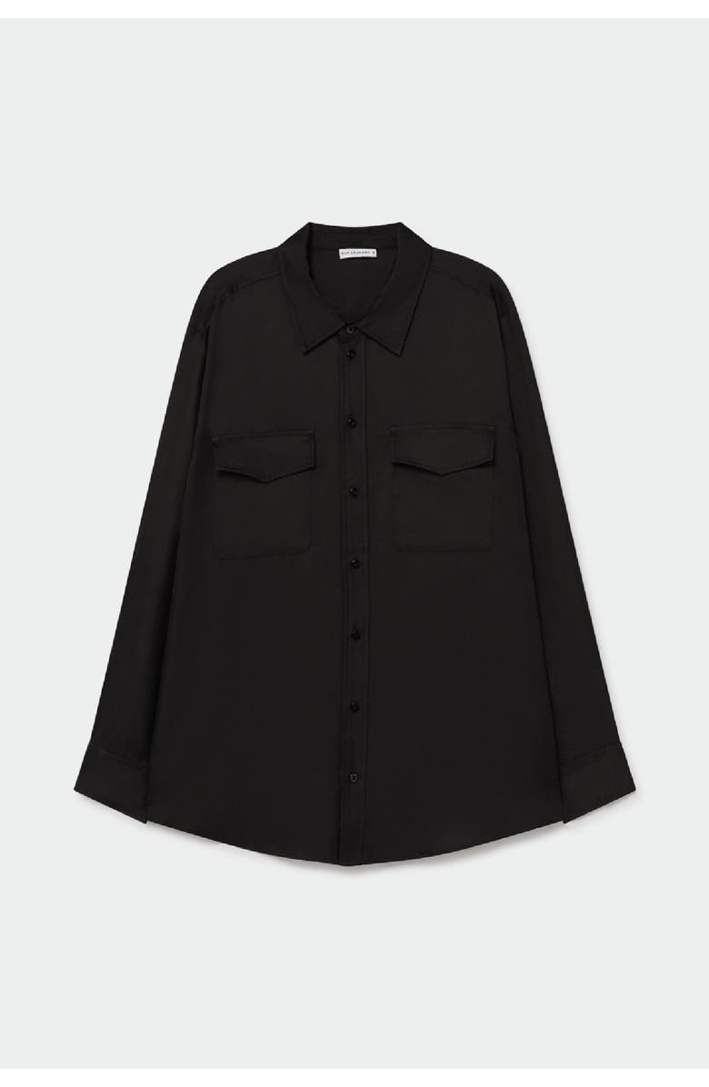 SILK LAUNDRY TWILL BOYFRIEND SHIRT BLACK, Alternate, color, Black