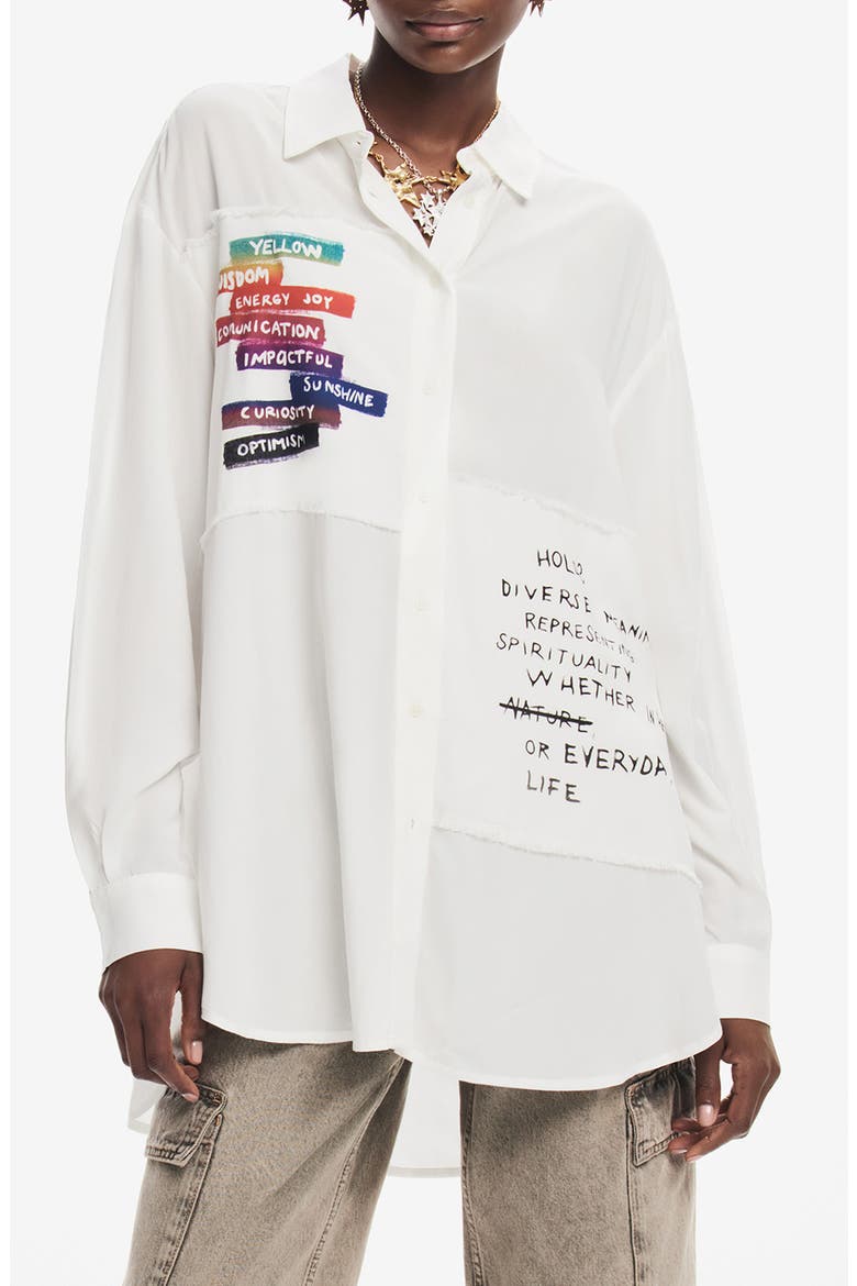 Message Relaxed Button-Up Shirt, Main, color, WHITE