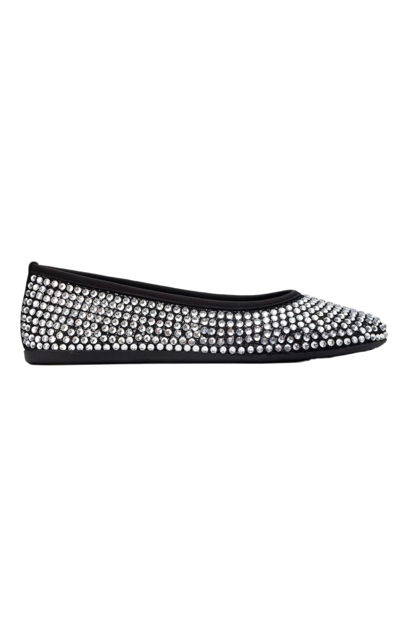 Prologue Shoes Runway Mesh Embellished Ballet Flat, Alternate, color, Black Faux Leather