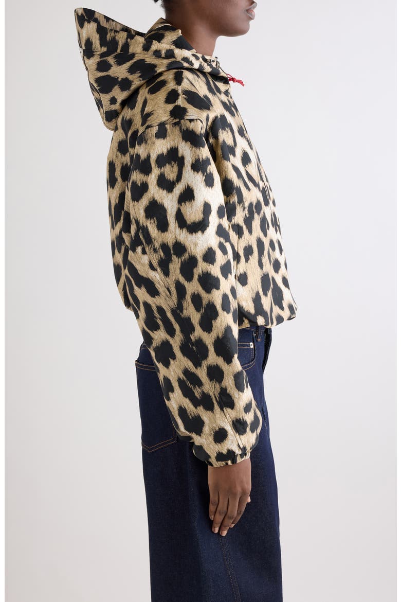 Water Repellent Leopard Jacquard Hooded Windbreaker, Alternate, color, BEIGE