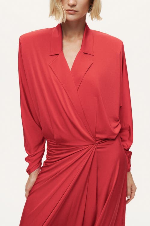Nocturne Shirt Collar Draped Maxi Dress In Red