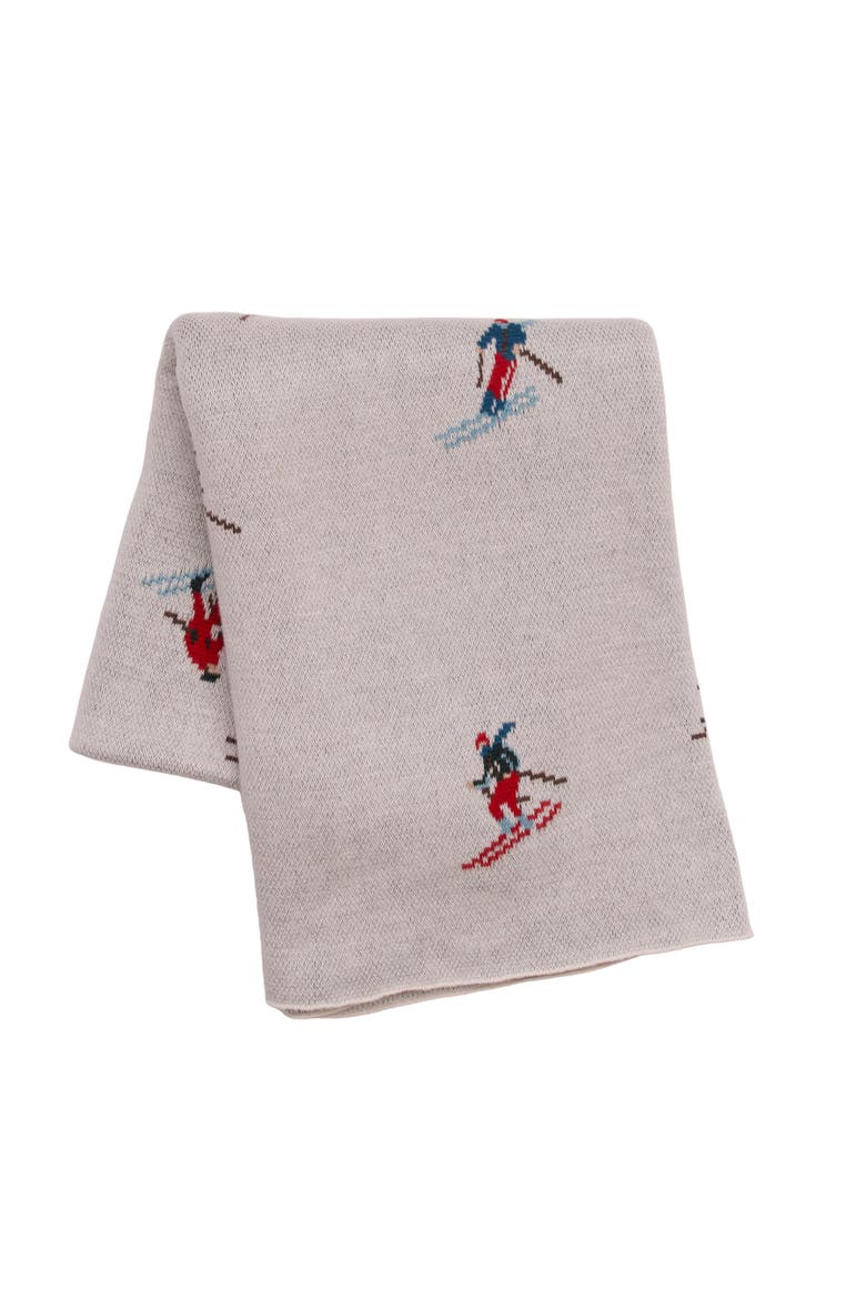 Alpine Skiers Winter Sports Christmas Woven Throw Blanket, Main, color, Beige