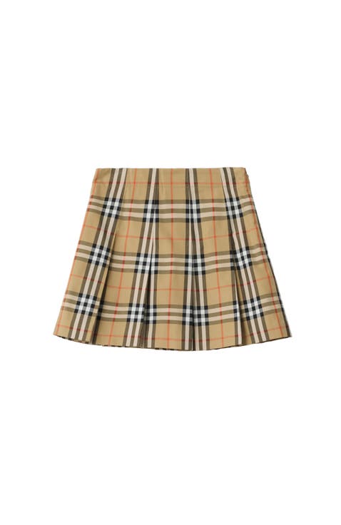 Pleated Check Cotton Twill Skirt
