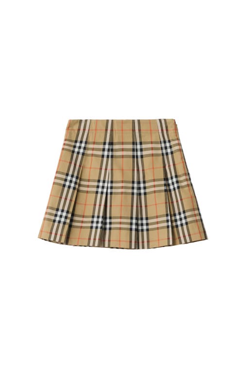 Burberry Pleated Check Cotton Twill Skirt In Brown