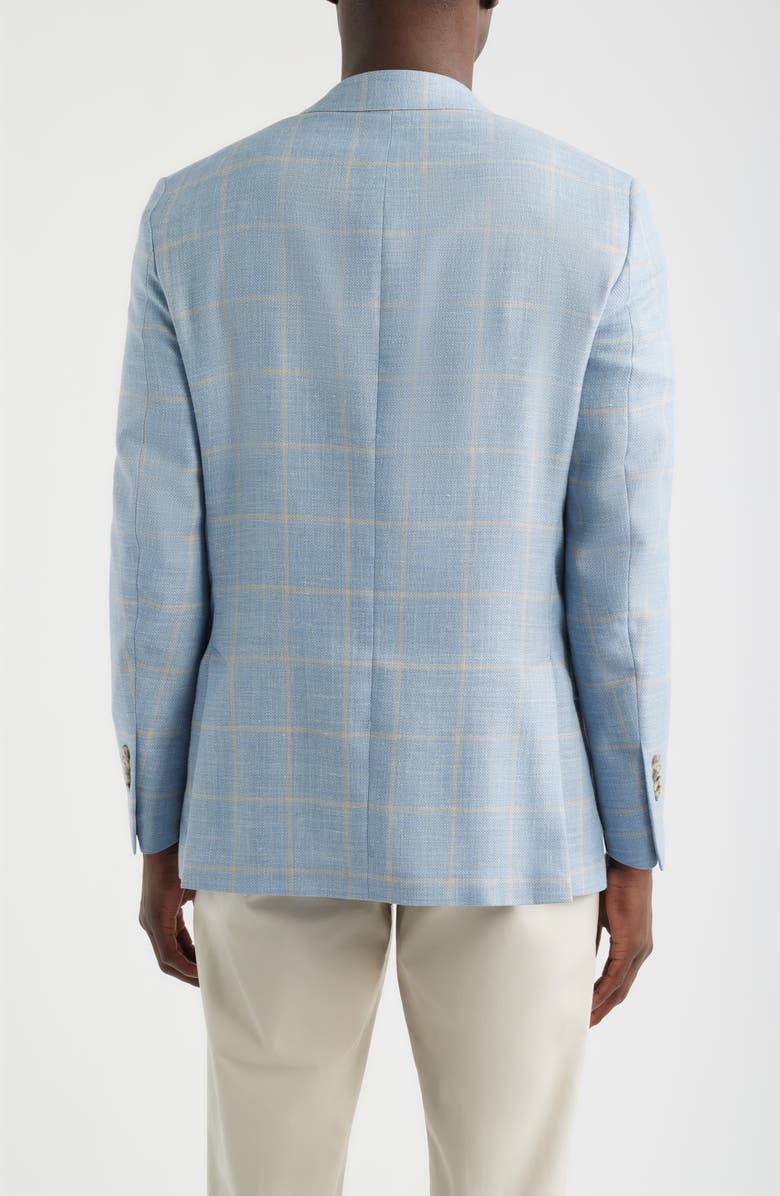 Peter Millar Hyperlight Soft Light Blue Windowpane Check Slub Wool & Silk Blend Sport Coat, Alternate, color, Light Blue