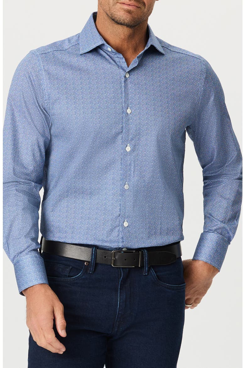 Tadlow Micro Cotton Button-Up Shirt, Main, color, BLUE
